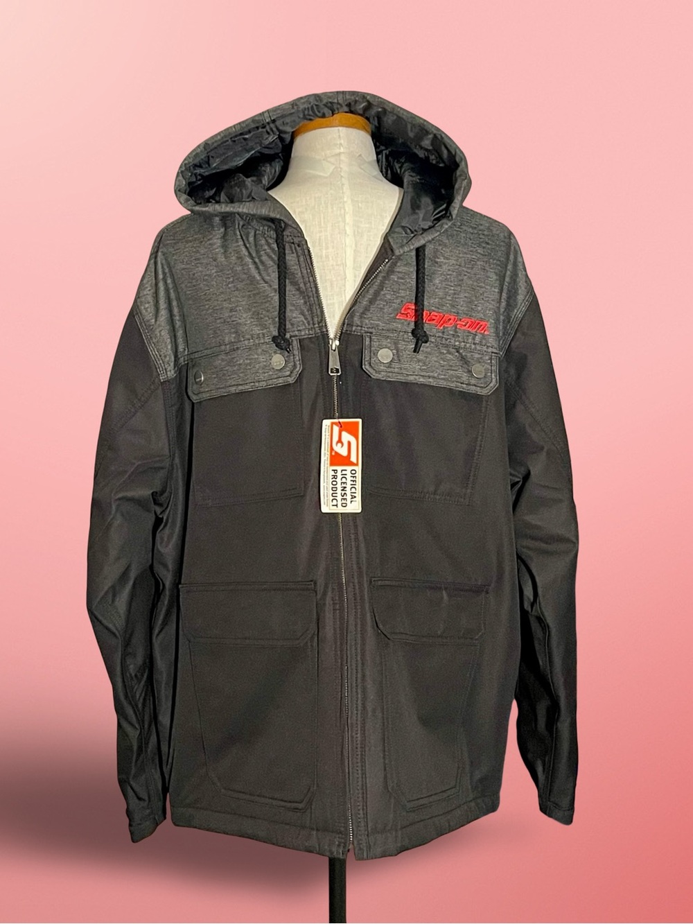 Snap-on Tools Legend Hooded Work Jacket Black Gray Insulated Coat Sz XL